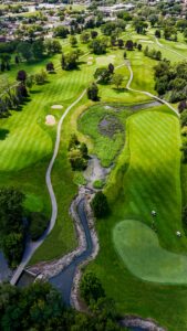 Aerial view of two parallel holes at Silver Lake.